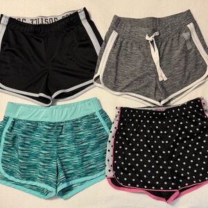 Justice Athletic Shorts lot: Black, Gray, Teal, Polka Dot. Girls size 10, 4 pair